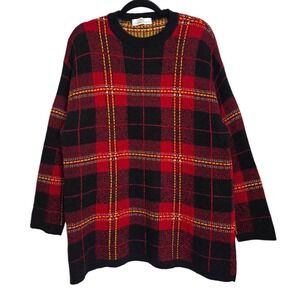 Vintage St Michael Red Tartan Longline Sweater Marks &‎ Spencer UK 16